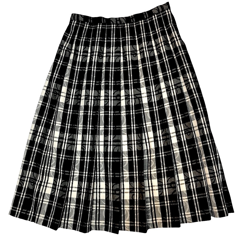 Vintage Pendelton Black and Ivory Pleated 100% Wool Skirt Size 14